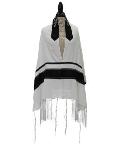 Viscose Tallis Black/Silver With Macrame Fringes