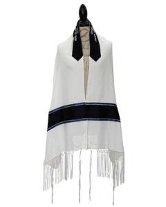 Viscose Tallis Blue/Silver With Macrame Fringes