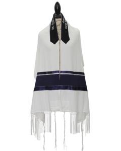 Viscose Tallis Blue/Silver With Macrame Fringes