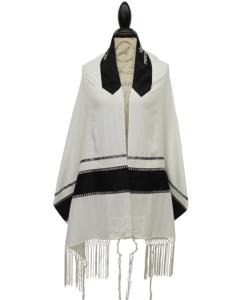 Viscose Tallis - Galilee - Black/Silver With Macrame Fringes