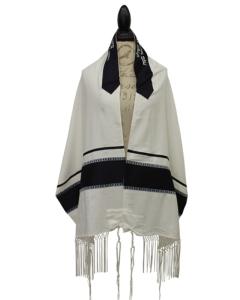 Viscose Tallis - Galilee - Black/Silver With Macrame Fringes