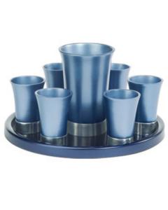 Anodized Aluminum Kiddush Set With Tray - Blue (Set)