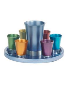 Anodized Aluminum Kiddush Set with Tray - Multicolor (Set)
