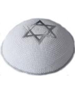 Knit Kippot - Magen Dovid (Silver) (Dozen)