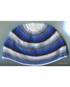 Knit Xlarge Elastic Kipa - Blue/ White/ Grey 24 CM