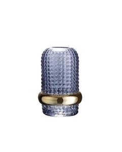 Blue Glass Hammered Vase with Gold Band