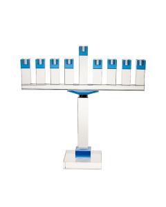 Large Crystal Oil Menorah with Blue Accents