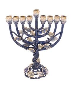 Jeweled Menorah Turquoise w/Sapphire Stones