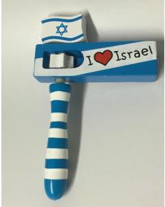 Small I Love Israel Wood Gragger (Brown)