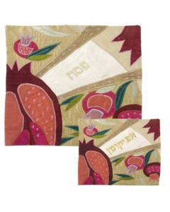 Raw Silk Matzah/ Afikomen Cover Set -  Crown Silver