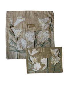 Raw Silk Matzah/ Afikomen Cover -  Lily Silver