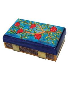 Kitchen Size Painted Wooden Match Box - Pomegranates and Branches