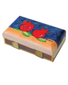 Kitchen Size Painted Wooden Match Box - Pomegranates