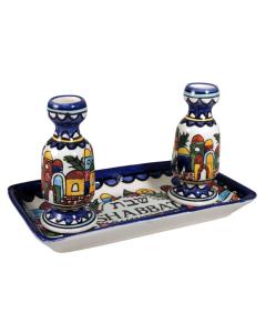 Ceramic Armenian Candlesticks with Tray - Jerusalem