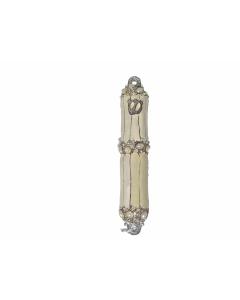 White and silver Enamel Mezuzah Case