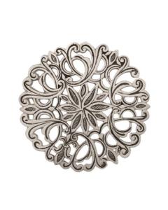 Aluminum Trivet - Round Oriental Flower - Silver