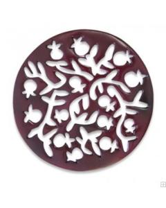 Anodize Aluminum Trivet - Round Oriental Pomegranates - Red