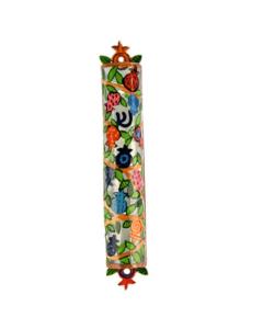 Laser Cut Hand Painted Metal Mezuzah - Pomegranates