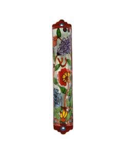 Laser Cut Hand Painted Metal Mezuzah - Flowers