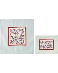 Embroidered Matzah/ Afikomen Covers - Pomegranates Red on White - Yair Emanuel Collection