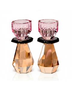 Modern Cut Tea-Light & Candle Holder in Pink/Amber