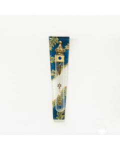Decorated Glass Tube Mezuzah with Star & Hamsa on Trapezoid Frame