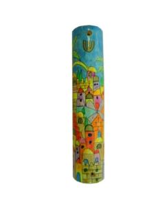 Large Wooden Mezuzah - Jerusalem Yellow
