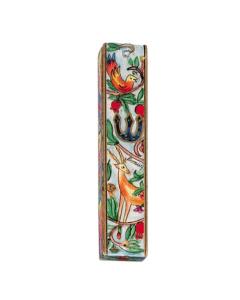 Large Wooden Mezuzah - Deer and Bird