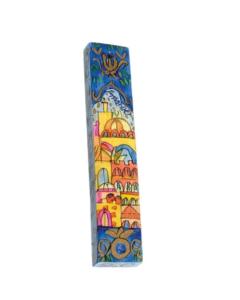 Small Wooden Mezuzah - Jerusalem Panorama