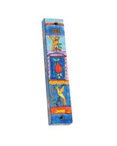 Small Wooden Mezuzah - Birds and Pomegranates