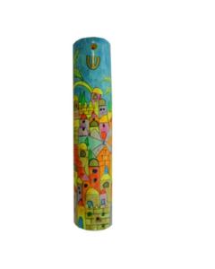 Small Wooden Mezuzah - Jerusalem Yellow