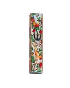 Small Wooden Mezuzah - Deer and bird