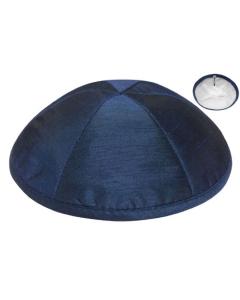 Navy Blue Raw Silk Kippah (Sold by Dozen)