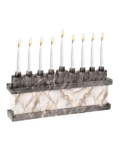Hand Painted Resin Menorah - Black Marbleized