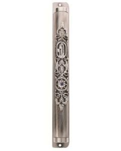 Mezuzah 10cm Matted Silver Finish - Fancy