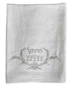 Pesach Towel Silver "Urchatz" with Cups embroidery