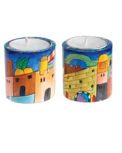 Round Shabbat Candlesticks - Jerusalem (small)