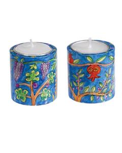 Round Shabbat Candlesticks - Seven Species (small)