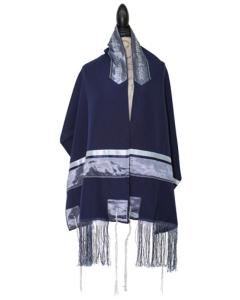 Viscose Tallis - Solid Blue/Silver With Fringes - Ronit Gur