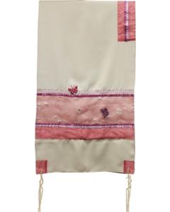 Viscose Tallis - Pink Butterfly Applique - Ronit Gur
