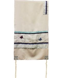 Viscose Tallis - Light Blue/Purple Butterfly Applique - Ronit Gur