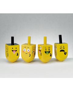4 Painted Wood Dreidels with Emojis