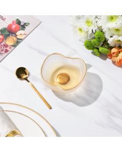 Apple Shaped Frosted Glass Honey Dish With Gold Spoon
