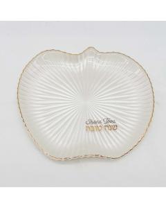 Rippled Glass Apple Dish w/Gold Accents