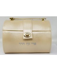 Faux Leather Esrog Box With Handle And Lock - Cream