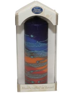 Safed Pillar Havdalah Candle Rainbow Blue Medium