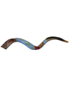 Painted Yemenite Shofar - Pomegranate Design