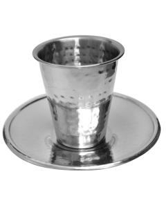 Stainless Steel Kiddush Cup w/ Plate ''Hammered''