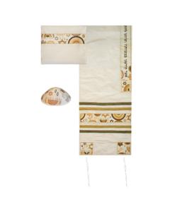 Embroidered Raw Silk Tallit  - David Star Rainbow (Gold) - Yair Emanuel Collection