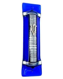 Accordion Blue Silver Art Glass Mezuzah - Tamara Baskin Designs